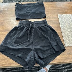 Five the Label. Ribbed Black Athletic Shorts and crop Top Set